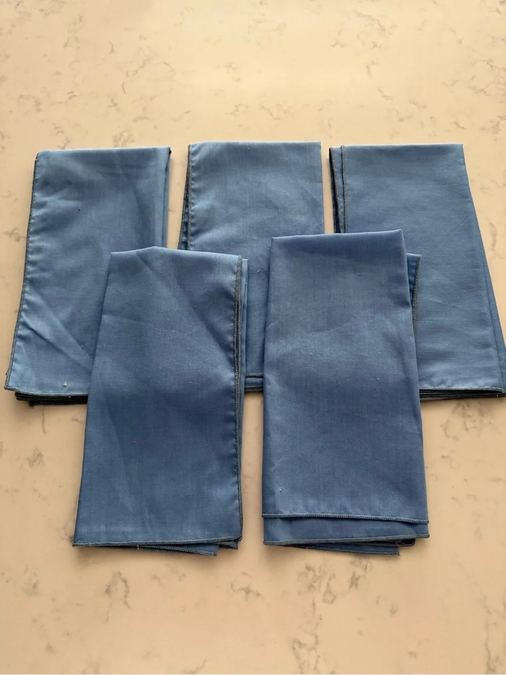Set of Five Blue Cloth Napkins